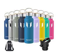 Super Sparrow Water Bottle Stainless Steel - 620ml - Insulated Metal Water Bottles - Standard Mouth Flask - BPA Free - Straw Bottle for Work, Gym, Sports - 2 Lids