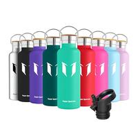 Super Sparrow Water Bottle Stainless Steel - 620ml - Insulated Metal Water Bottles - Standard Mouth Flask - BPA Free - Straw Bottle for Work, Gym, Sports - 2 Lids