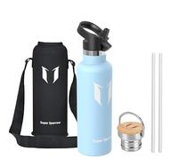 Super Sparrow Water Bottle Stainless Steel - 750ml - Insulated Metal Water Bottles - Standard Mouth Flask - BPA Free - Straw Bottle for Work, Gym, Sports - 2 Lids