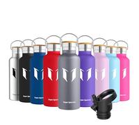 Super Sparrow Stainless Steel Water Bottle Kids - 500ml - Insulated Metal Water Bottles - Standard Mouth Flask - BPA Free - Straw Bottle for Work, Gym, Sports - 2 Lids