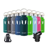 Super Sparrow Stainless Steel Water Bottle Kids - 500ml - Insulated Metal Water Bottles - Standard Mouth Flask - BPA Free - Straw Bottle for Work, Gym, Sports - 2 Lids