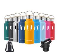 Super Sparrow Stainless Steel Water Bottle Kids - 500ml - Insulated Metal Water Bottles - Standard Mouth Flask - BPA Free - Straw Bottle for Work, Gym, Sports - 2 Lids