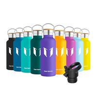 Super Sparrow Stainless Steel Water Bottle Kids - 500ml - Insulated Metal Water Bottles - Standard Mouth Flask - BPA Free - Straw Bottle for Work, Gym, Sports - 2 Lids