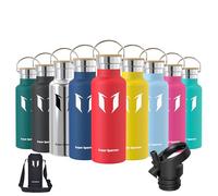 Super Sparrow Stainless Steel Water Bottle Kids - 500ml - Insulated Metal Water Bottles - Standard Mouth Flask - BPA Free - Straw Bottle for Work, Gym, Sports - 2 Lids
