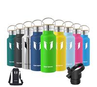 Super Sparrow Stainless Steel Water Bottle Kids - 500ml - Insulated Metal Water Bottles - Standard Mouth Flask - BPA Free - Straw Bottle for Work, Gym, Sports - 2 Lids