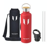 Super Sparrow Water Bottle Stainless Steel - 1000ml - Insulated Metal Water Bottles - Standard Mouth Flask - BPA Free - Straw Bottle for Work, Gym, Sports - 2 Lids