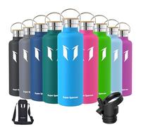 Super Sparrow Water Bottle Stainless Steel - 1000ml - Insulated Metal Water Bottles - Standard Mouth Flask - BPA Free - Straw Bottle for Work, Gym, Sports - 2 Lids