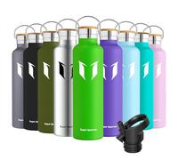 Super Sparrow Water Bottle Stainless Steel - 1000ml - Insulated Metal Water Bottles - Standard Mouth Flask - BPA Free - Straw Bottle for Work, Gym, Sports - 2 Lids