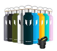 Super Sparrow Water Bottle Stainless Steel - 1000ml - Insulated Metal Water Bottles - Standard Mouth Flask - BPA Free - Straw Bottle for Work, Gym, Sports - 2 Lids