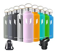 Super Sparrow Water Bottle Stainless Steel - 1000ml - Insulated Metal Water Bottles - Standard Mouth Flask - BPA Free - Straw Bottle for Work, Gym, Sports - 2 Lids