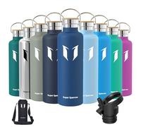 Super Sparrow Water Bottle Stainless Steel - 1000ml - Insulated Metal Water Bottles - Standard Mouth Flask - BPA Free - Straw Bottle for Work, Gym, Sports - 2 Lids