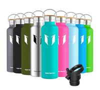 Super Sparrow Water Bottle Stainless Steel - 1000ml - Insulated Metal Water Bottles - Standard Mouth Flask - BPA Free - Straw Bottle for Work, Gym, Sports - 2 Lids