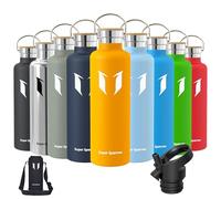 Super Sparrow Water Bottle Stainless Steel - 1000ml - Insulated Metal Water Bottles - Standard Mouth Flask - BPA Free - Straw Bottle for Work, Gym, Sports - 2 Lids
