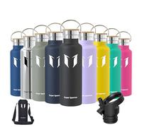 Super Sparrow Water Bottle Stainless Steel - 620ml - Insulated Metal Water Bottles - Standard Mouth Flask - BPA Free - Straw Bottle for Work, Gym, Sports - 2 Lids