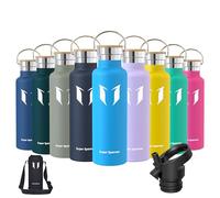 Super Sparrow Water Bottle Stainless Steel - 620ml - Insulated Metal Water Bottles - Standard Mouth Flask - BPA Free - Straw Bottle for Work, Gym, Sports - 2 Lids