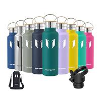 Super Sparrow Water Bottle Stainless Steel - 620ml - Insulated Metal Water Bottles - Standard Mouth Flask - BPA Free - Straw Bottle for Work, Gym, Sports - 2 Lids