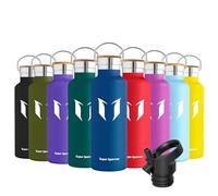 Super Sparrow Water Bottle Stainless Steel - 620ml - Insulated Metal Water Bottles - Standard Mouth Flask - BPA Free - Straw Bottle for Work, Gym, Sports - 2 Lids
