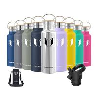 Super Sparrow Water Bottle Stainless Steel - 620ml - Insulated Metal Water Bottles - Standard Mouth Flask - BPA Free - Straw Bottle for Work, Gym, Sports - 2 Lids