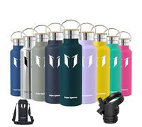 Super Sparrow Water Bottle Stainless Steel - 620ml - Insulated Metal Water Bottles - Standard Mouth Flask - BPA Free - Straw Bottle for Work, Gym, Sports - 2 Lids