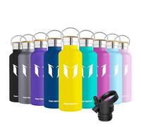 Super Sparrow Water Bottle Stainless Steel - 620ml - Insulated Metal Water Bottles - Standard Mouth Flask - BPA Free - Straw Bottle for Work, Gym, Sports - 2 Lids
