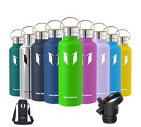 Super Sparrow Water Bottle Stainless Steel - 750ml - Insulated Metal Water Bottles - Standard Mouth Flask - BPA Free - Straw Bottle for Work, Gym, Sports - 2 Lids