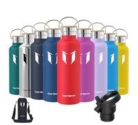 Super Sparrow Water Bottle Stainless Steel - 750ml - Insulated Metal Water Bottles - Standard Mouth Flask - BPA Free - Straw Bottle for Work, Gym, Sports - 2 Lids