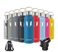 Super Sparrow Water Bottle Stainless Steel - 750ml - Insulated Metal Water Bottles - Standard Mouth Flask - BPA Free - Straw Bottle for Work, Gym, Sports - 2 Lids
