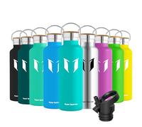 Super Sparrow Water Bottle Stainless Steel - 750ml - Insulated Metal Water Bottles - Standard Mouth Flask - BPA Free - Straw Bottle for Work, Gym, Sports - 2 Lids