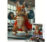 Super Squirrel Lifting Weights 1000 Piece Jigsaws for Teenagers Puzzle Memory Gain Relaxing Fun Design Assembly Warm Surprise (38x26cm)