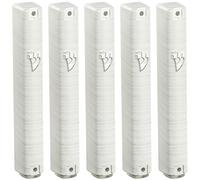 SUPER STAM MEZUZAH CASE Holder (shidell) בית מזוזה Plastic Rectangle Shape Silver shin Waterproof Rubber Cork lot of 5 (White And Brushed Silver, 12 (for 12 cm scroll))
