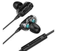 Super Stereo Earphone 3.5mm Headphone Headset HIFI In Earbuds ear With Mic Bluetooth for Working Out (Black, One Size)