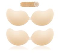Super Sticky Invisible Push up Self Adhesive Bra Backless Breast Lift Bra Reusable, Beige, D