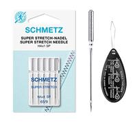 Super Stretch (HAx1 SP) Sewing Machine Needles for Coverlock and Overlock/Overlocker/Serger, Size 65/9, Includes Large Needle Threader