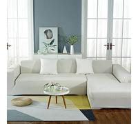 Super Stretch Sectional Couch Cover Spandex Non Slip L Shape Sofa Cover 2 pcs Sectional Sofa Cover with Elastic Bottom for Kids -White-3 seater+4 seater