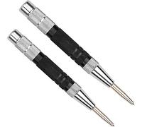 Super Strong Automatic Center Punch - 5 inch Black Steel Spring Loaded Center Hole Punch with Adjustable Tension, Hand Tool for Metal or Wood with Zippered Hard Shell Carry Case - Pack of 2