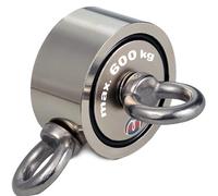 Super Strong Neodymium Fishing Magnets - Force up to 600kg x 2 - Rare Earth Eyebolt Magnets - Pot Magnet with Eyelet - for Retrieving in River and Magnetic Fishing, Size: Ø 136-600 kg x 2