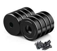 Super Strong Round Base Cup Neodymium Magnet Heavy Duty,55LBS Ring Rare Earth Magnets with Holes and Screw,25MM Countersunk Pot Magnets for Craft Kitchen Warehouse DIY Lockers Tools,Black,Pack of 8