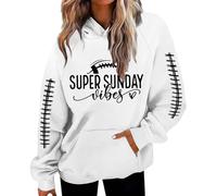 Super Sunday Vibes Western Hoodies for Women Long Sleeve Football Kawaii Athletic Sweatshirts Hoodies for Teens Womens Cotton Plain Hoodies Pullover Sweatshirts Tee Shirts White