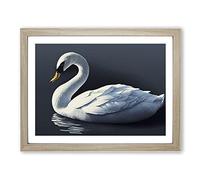 Super Swan BLK Framed Print | A4 Oak Framed Wall Art | Ready to Hang | Modern Animal Picture | Living Room Bedroom Lounge Office