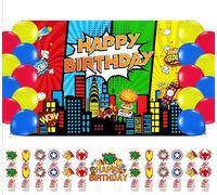 Super Theme Hero Birthday Party Supplies ,Super Theme Hero Party Decorations Includes Backdrop,Balloons,Cake Toppers,Cupcake Toppers for Hero Birthday Party Decorations