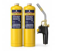 Super Total Fire Blow Torch Kit and 2 x Mapp+ Gas Cylinder | Blowtorch & Map Gas Canisters for Soldering Brazing Thawing Heat Treatment | Gas Blow Torch Plus Gas Map+ Gas Included | Trade Pack