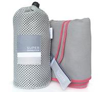 Super Towel for Sport, Travel & Beach - Lightweight, Compact, Absorbent, Quick-Dry, Soft Microfiber Suede - for Camping, Hiking, Gym, Beach, Yoga, Swimming, and Adventures (Gray+Pink, XL (60x32"))