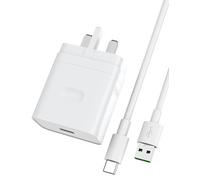 Super VOOC 80W Power Adapter for OPPO USB Plug Type A Wall Charger VOOC Fast Charger w/1m USB C Cable Super VOOC Charging for Oppo Find X8 X5 X3 X2 Pro A80 A60 A40 Reno 14 13F 12FS 11F Oneplus Nord 5