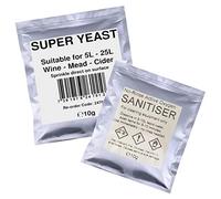 Super Wine Yeast and No-Rinse Steriliser Pack for Homebrew Wine, Cider and Mead