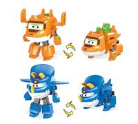 Super Wings 2PCS Trico & Stego Transformable Robot Toy, 3 in 1 Transformable Dinosaur Toy into 5 Inch Robot Plane for Boys and Girls Ages 3+ Blue and Orange