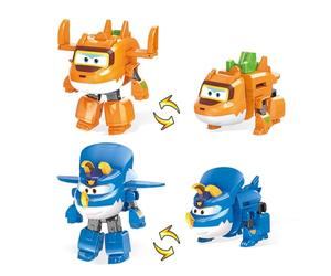 Super Wings 2PCS Trico & Stego Transformable Robot Toy, 3 in 1 Transformable Dinosaur Toy into 5 Inch Robot Plane for Boys and Girls Ages 3+ Blue and Orange