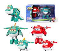 Super Wings 5 Inch Transforming Characters 2-Pack Transforming Supercharged Jett + Tino, Transformer Toy for 3+ Years Old Boys Girls
