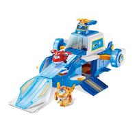 Super Wings Airport World Aircraft Playset + 2 Toy Plane and Transform-a-Bots Figures from Season 5 of the Cartoon Series Toy for Children Aged 3 and Above - Blue