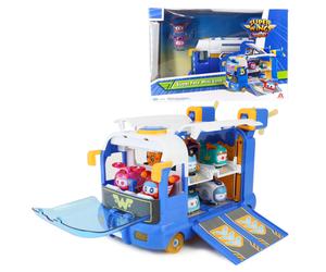 Super Wings Season 7 New Super Pets' Mini Base Transforming Playset from Bus to Aircraft with Super Pet Jett & Dizzy Role Play Toys for Kids Gifts