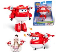 Super Wings Transforming Supercharged Jett - 13 cm Plane to Robot Toy Figure (10 Steps) Season 4 Collection for Children from 3 Years - Batteries Not Required